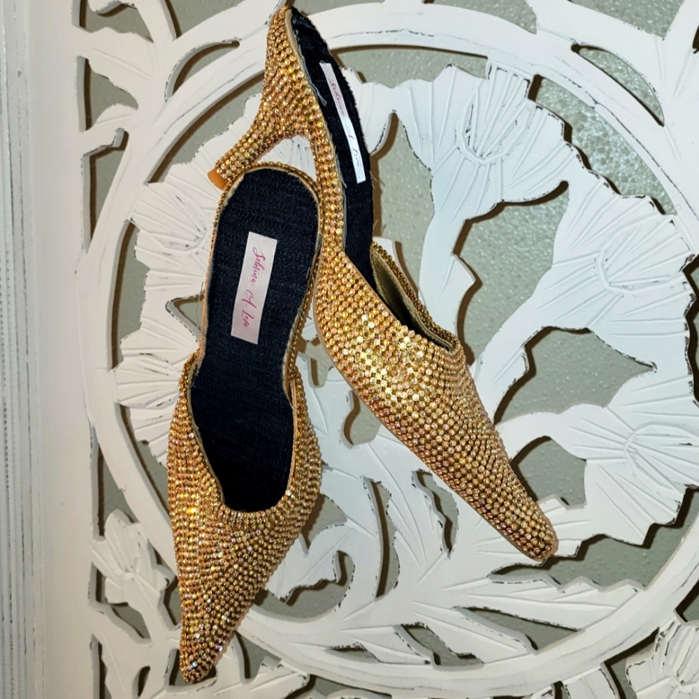 "LALA" Custom Order Denim & Diamonds AB Gold Crystal & Denim Mules